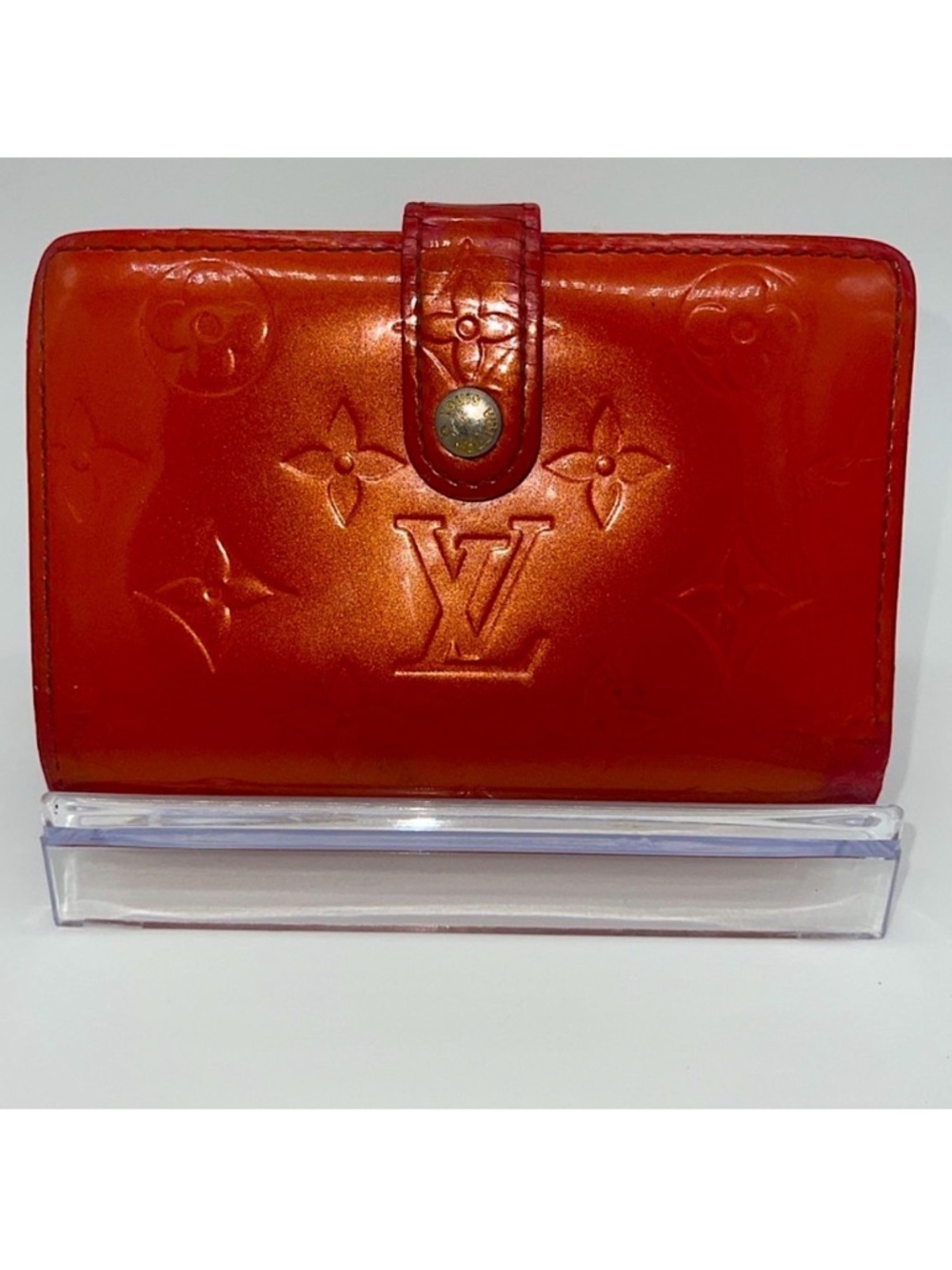 Louis Vuitton Monogram Red Vernis French Kisslock Bifold Wallet Snap Leather